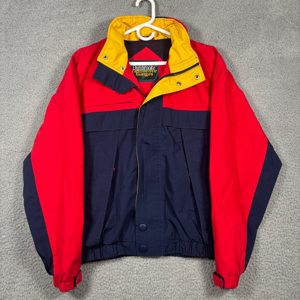 Dunbrooke Windbreaker Men M Red Navy Yellow Vtg Color Block Hideaway Hood 90s